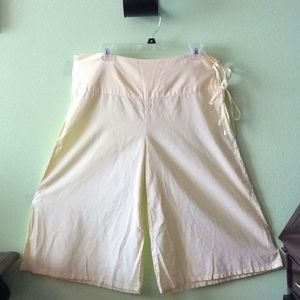 Summer Lemon Yellow Cotton Cropped Pants Tie Waist